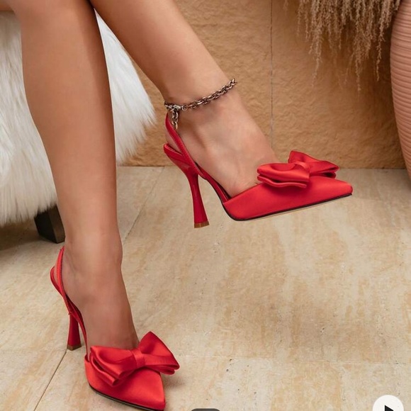Forever 21 Shoes - Red Heels With Ribbon Bow Coquette